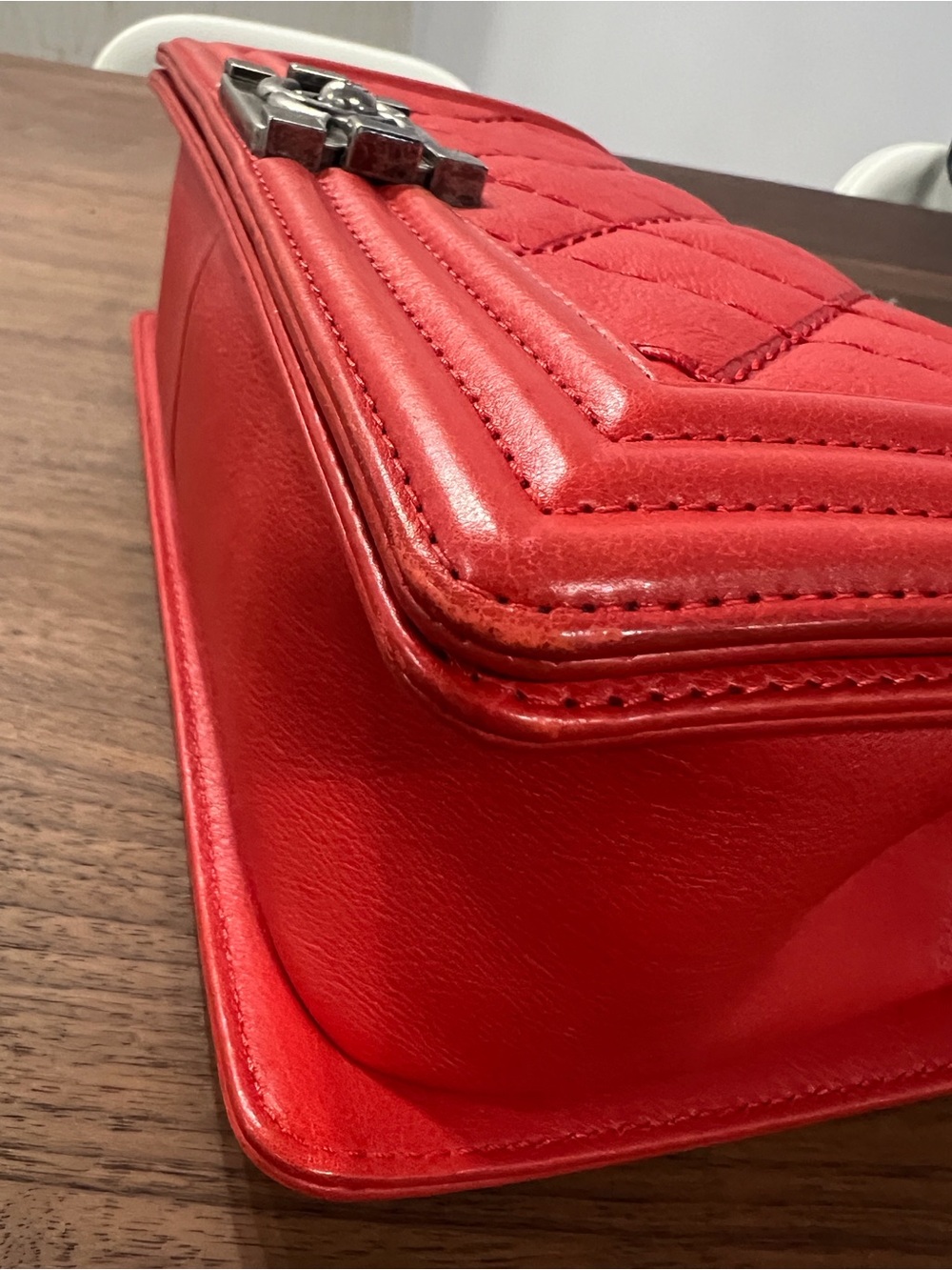 Chanel Medium Boy Bag Red Lambskin Very Good Condition with Dust Bag - Picture 9 of 16